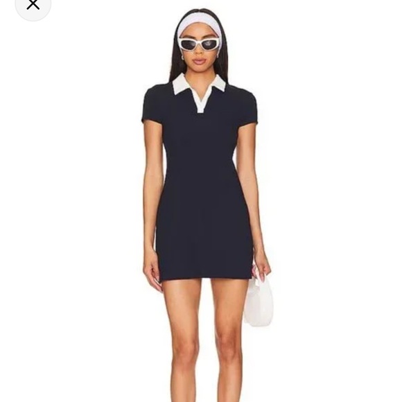 Splits59 Dresses & Skirts - Splits59 Polo Airweight Dress in Indigo Dark Blue with White Contrast Collar